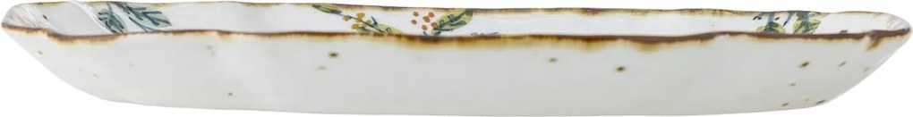 Platou de servire din ceramică artizanală albă cu motive florale roz pictate manual și margine aurie, 31×21×3 cm, "Savina"