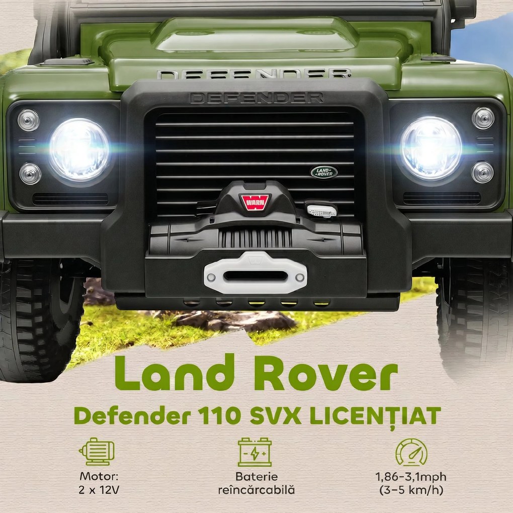 AIYAPLAY Mașină Electrică pentru Copii 3-5 Ani Land Rover 12V și Telecomandă Verde | Aosom Romania