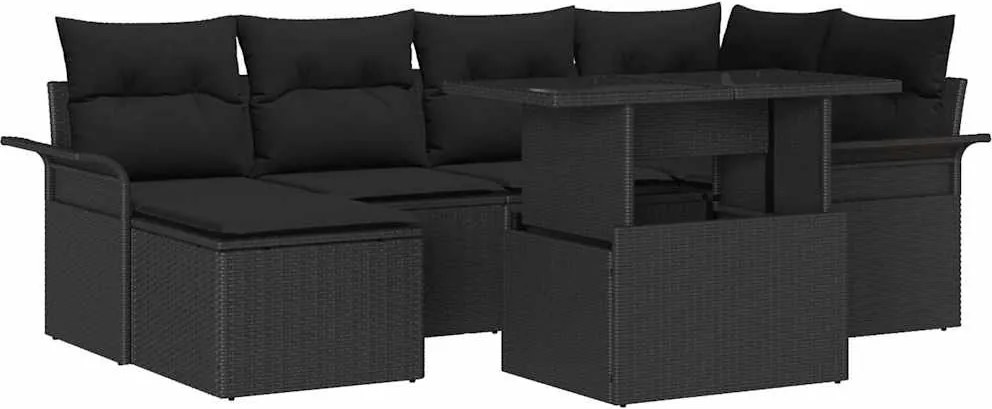 vidaXL Set de canapele pentru grădină cu pernă 7 pcs Negru Rattan poli