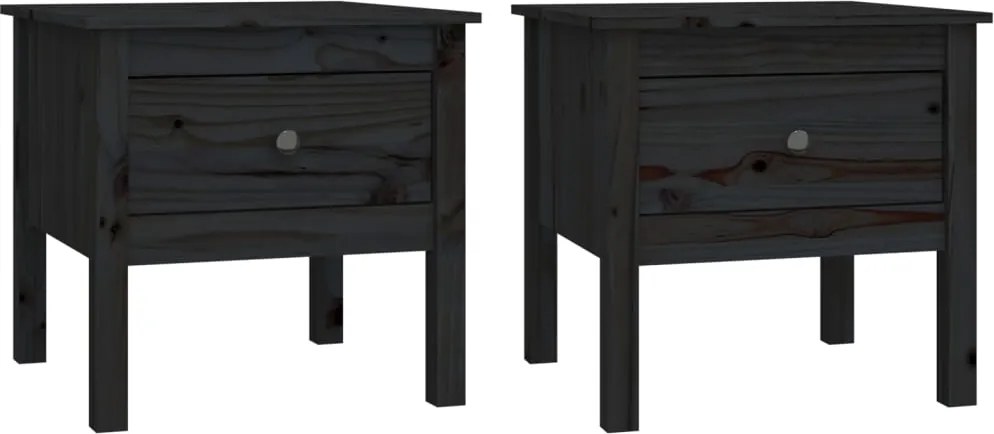 vidaXL Mese laterale, 2 buc., negru, 50x50x49 cm, lemn masiv de pin