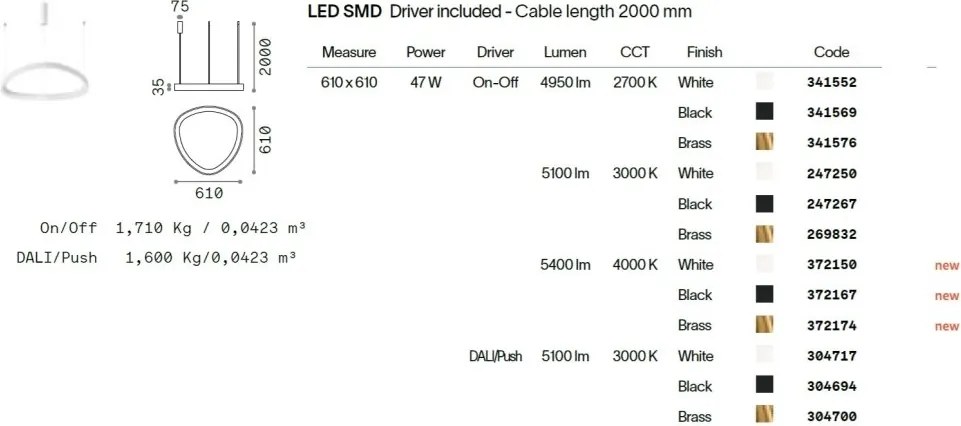 Lustra LED suspendata design circular GEMINI SP D061 ON-OFF NERO 4000K
