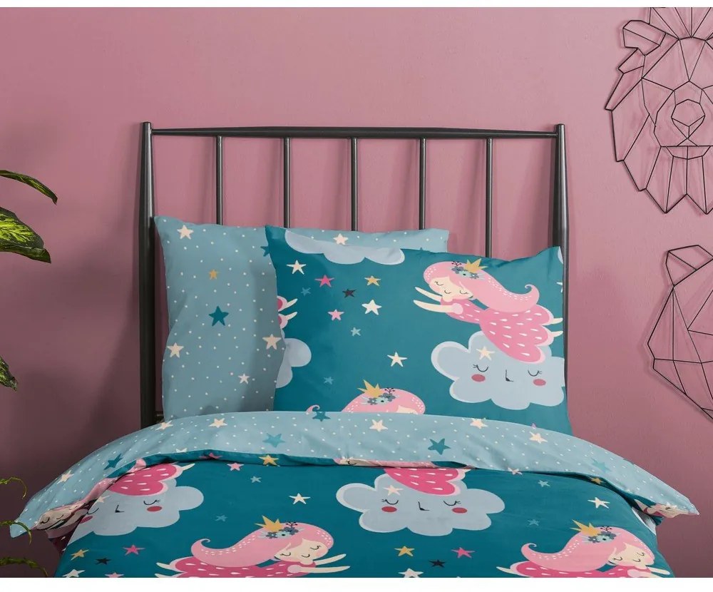 Lenjerie de pat pentru copii petrol din bumbac pentru pătuț 120x150 cm Princesse – Good Morning