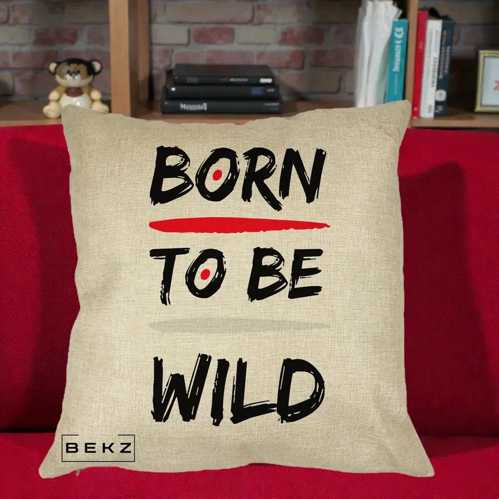 Perna Decorativa Born To Be Wild, 40x40 cm, Crem, Husa Detasabila, Perna Inclusa, BEKZ®