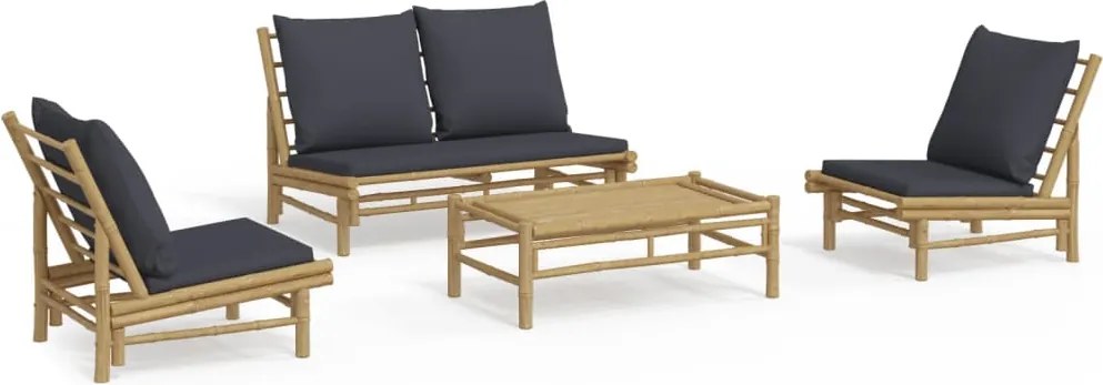 vidaXL Set mobilier de grădină cu perne gri închis, 4 piese, bambus