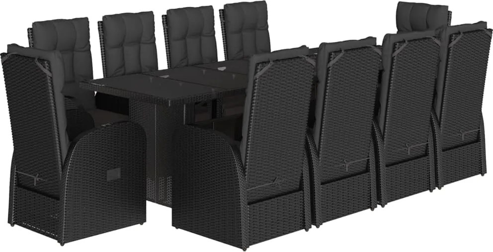 vidaXL Set mobilier de exterior cu perne, 11 piese, negru, poliratan