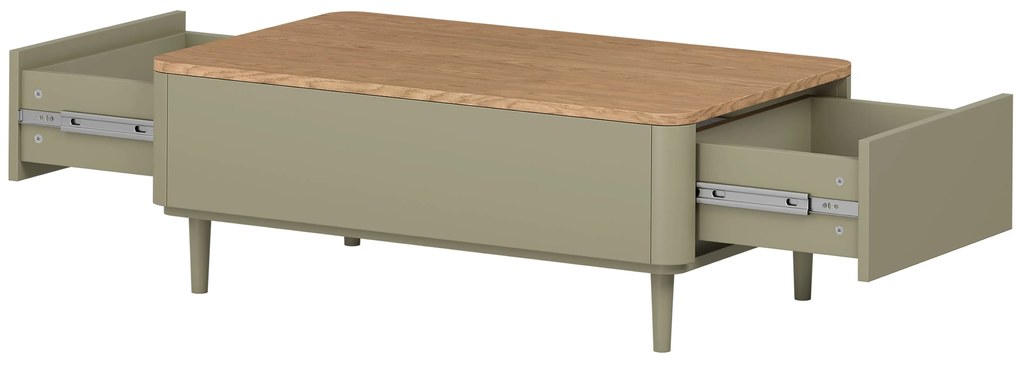 Măsuță de cafea Elivo 100 cm cu sertare pe picioare - eucalipt / stejar baltic dune