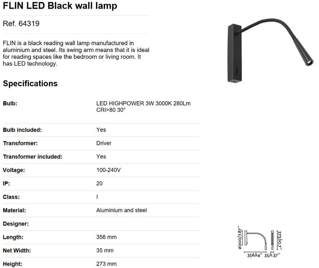 Aplica moderna cu reader FLIN LED Black 64319
