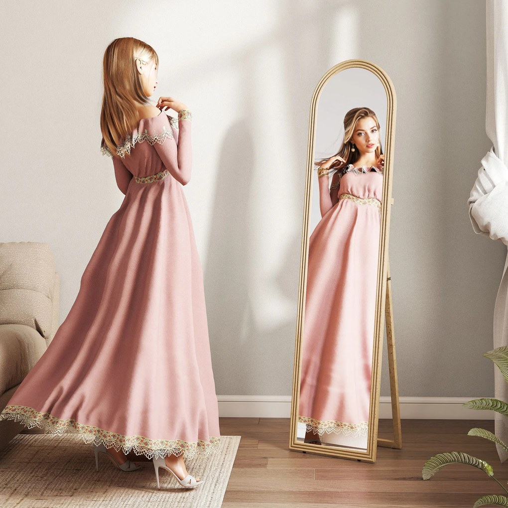 Oglindă HOMCOM de Podea și de Perete cu Suport, efect de Piatră, 40x160cm, Bej. | Aosom Romania