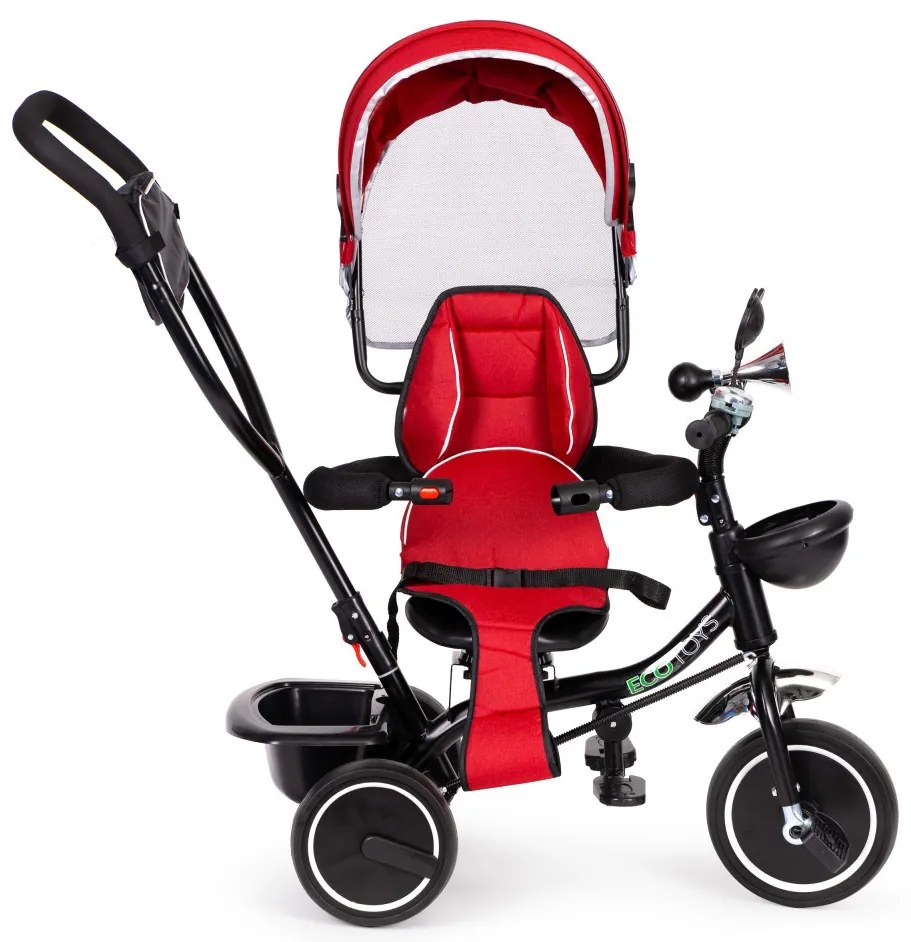 Triciclu triciclu scaun pivotant cu copertină roșu