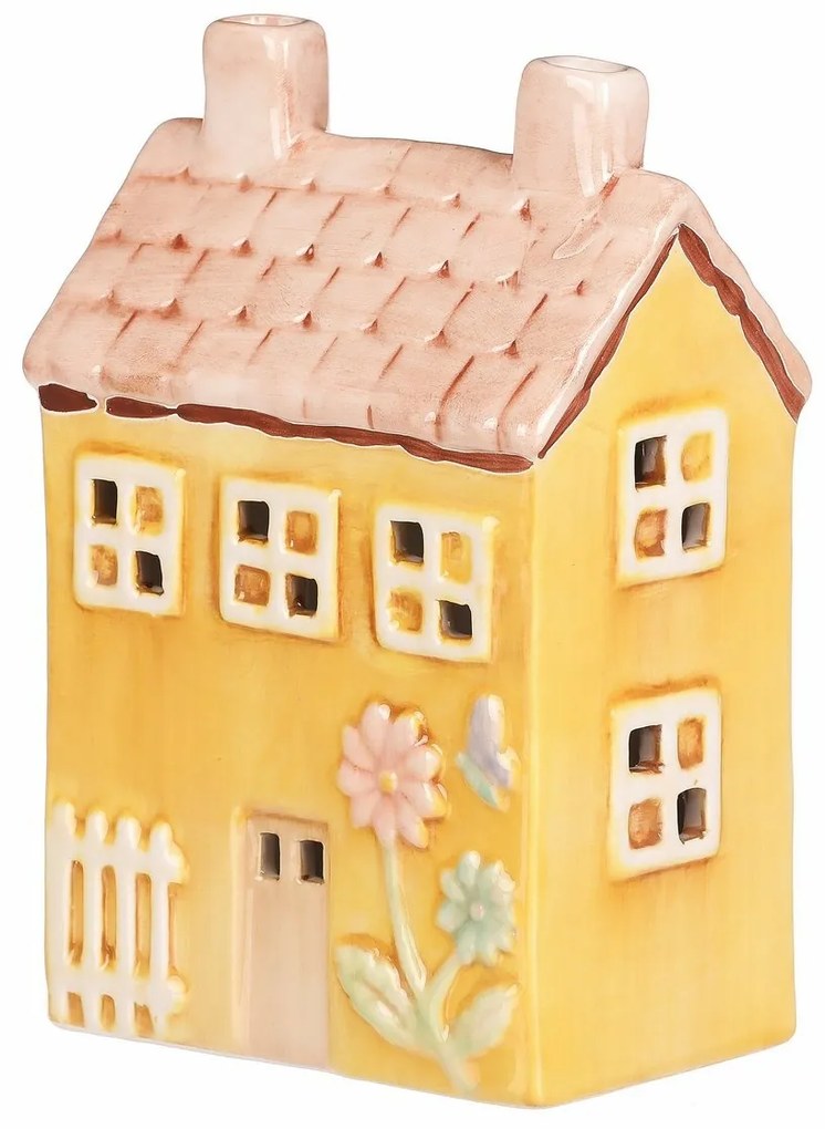 Căsuță din ceramică cu LED, 11 x 7 x 16 cm,primăvară, galbenă