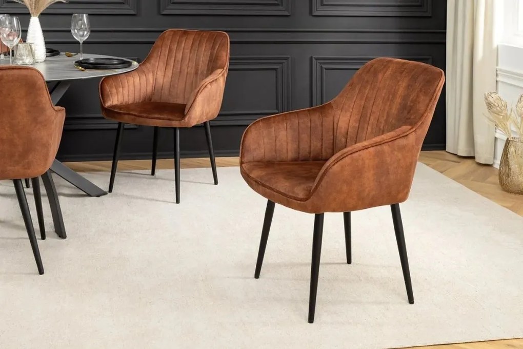 Set de 2 scaune elegante Turin catifea maro ruginiu