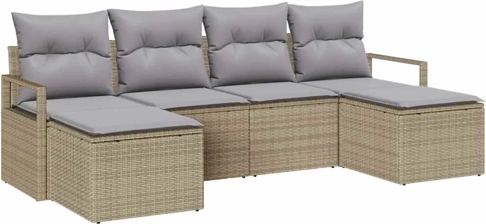 vidaXL Set de canapea cu pernă 6 pcs Beige și gri deschis poliratan