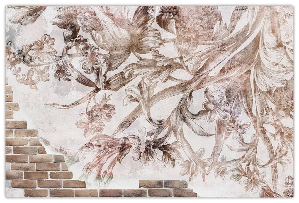 Tablou - Frescă florală pe un perete de cărămidă (90x60 cm)