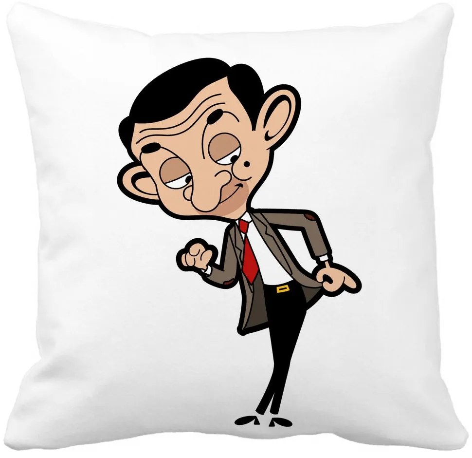 Perna Decorativa Patrata Mr Bean, 40x40 cm, Alba, Mata, Husa Detasabila, Burduf