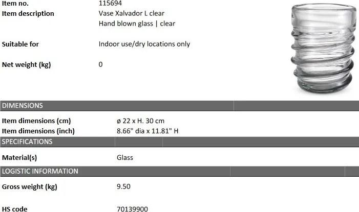 Vaza flori, Vas decorativ Xalvador L, transparent 115694 HZ