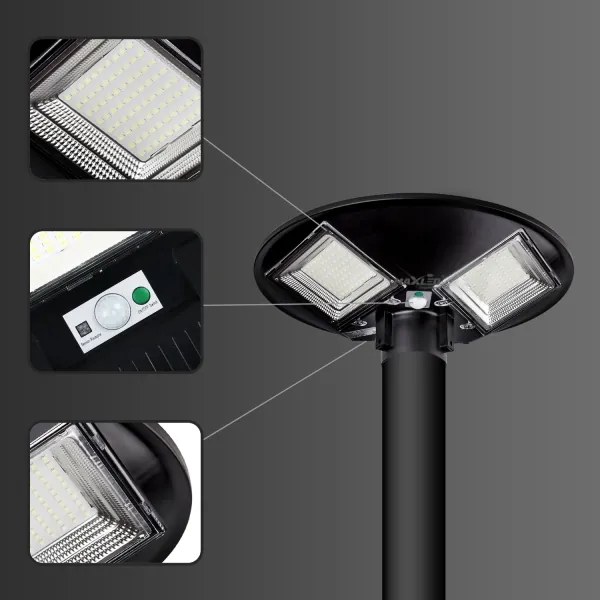 Lampă solară stradală LED cu senzor, 15W/6V, 6500K, IP65, negru + telecomandă