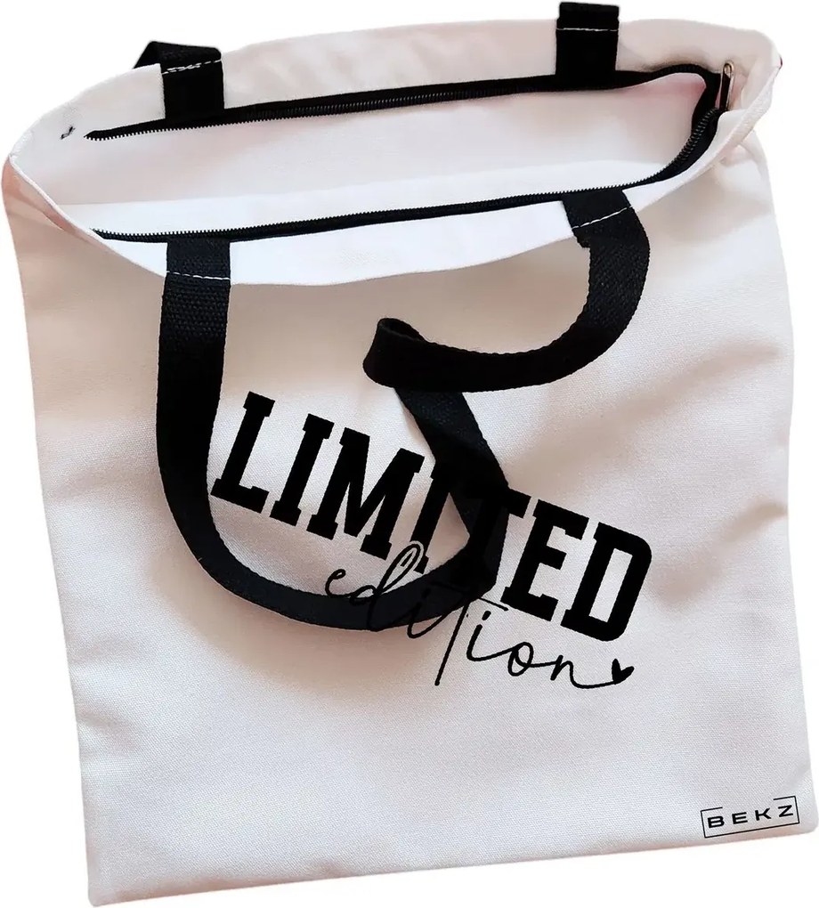 Sacosa de Panza pentru Cumparaturi, Geanta Tote, model Limited Edition, Cu fermoar, 38x34.5 cm, Alba, BEKZ®