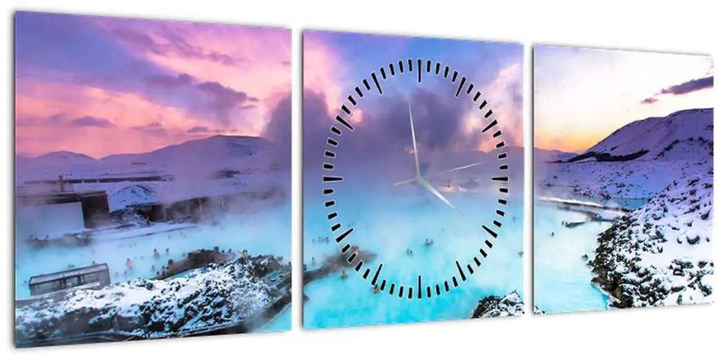 Tablou - Laguna albastră din Islanda (cu ceas) (90x30 cm)