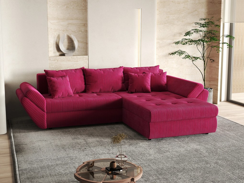 Colțar extensibil dumonde cu ladă de depozitare si sezut confortabil din spuma high-density, Loana Zoom Red II 270x185 cm