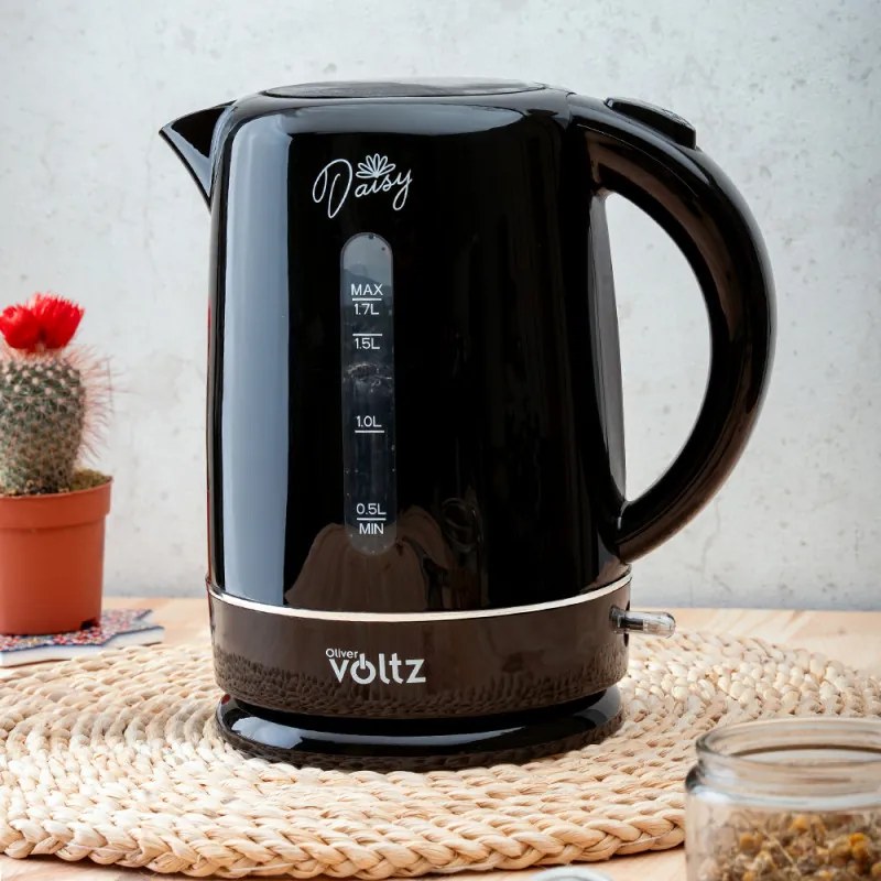 Cana electrica Oliver Voltz Daisy OV51230W, 2200W, 1.7 L, Oprire automată, Negru