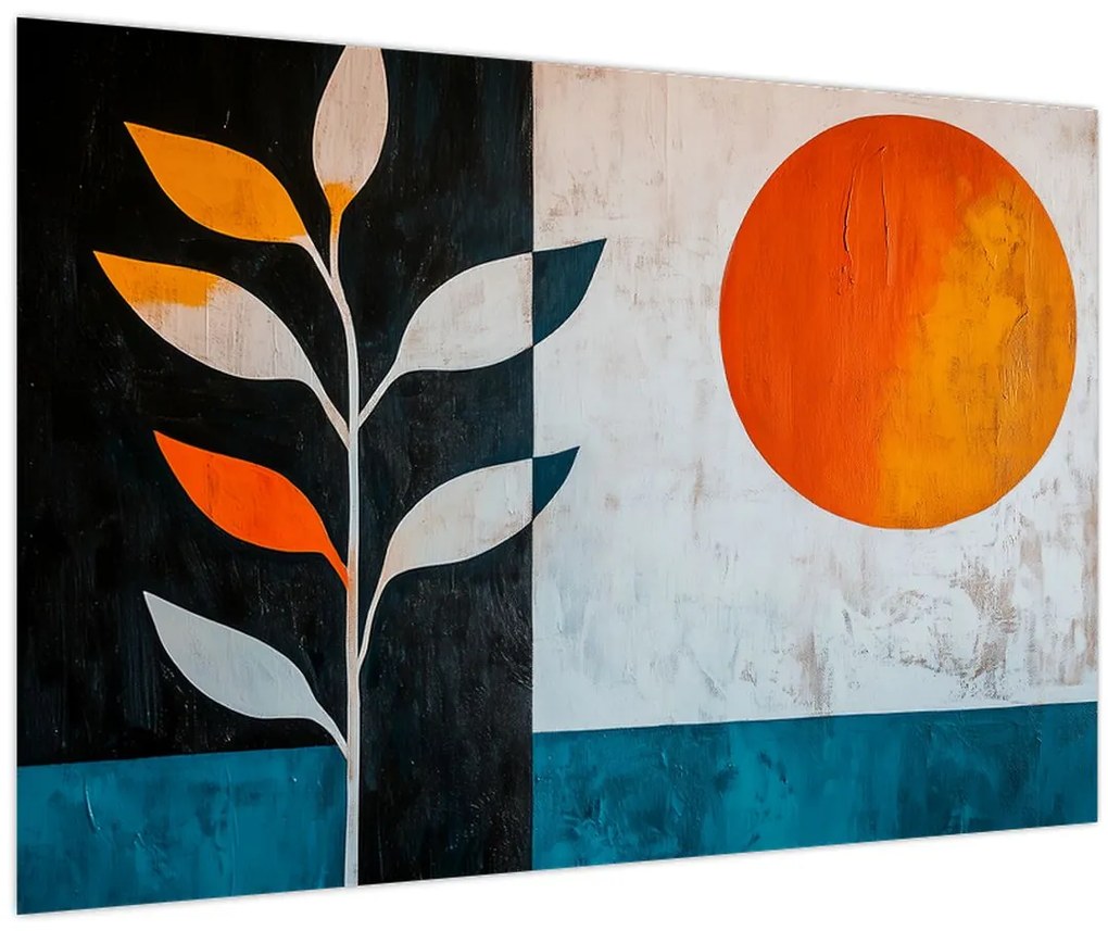 Tablou - Abstracție cu plantă și soare (90x60 cm)