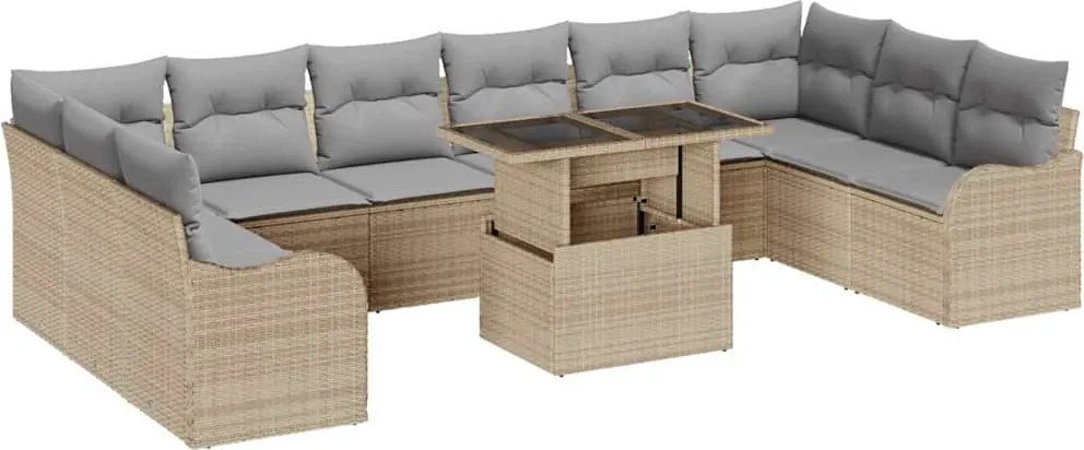 vidaXL Set de canapele pentru grădină cu pernă 11 pcs Bej Poli Rattan
