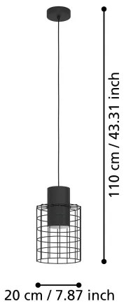 Lustră pe cablu MILLIGAN 1xE27/40W/230V d. 20 cm neagră Eglo 43625