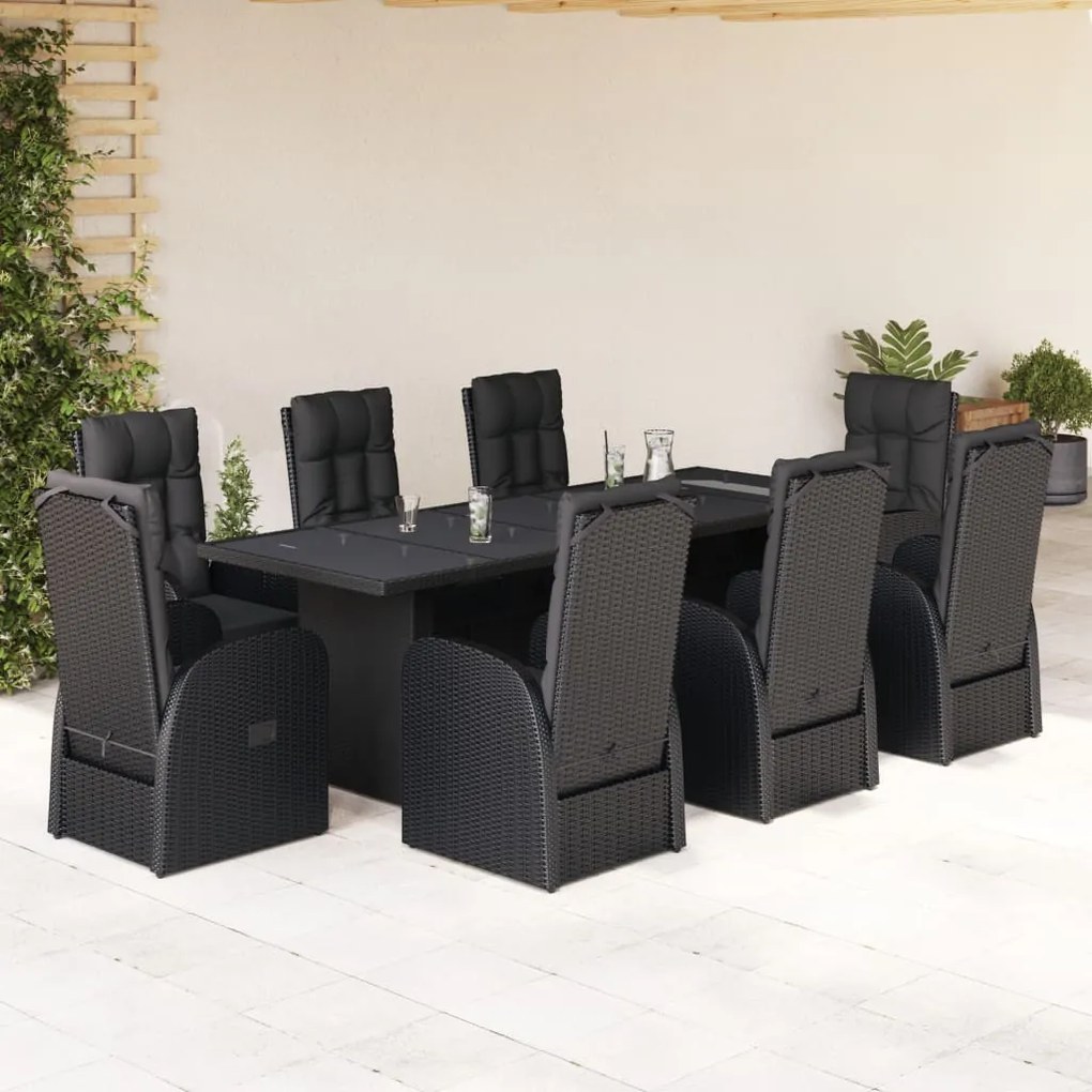 3277659 vidaXL Set mobilier de grădină cu perne, 9 piese, negru, poliratan