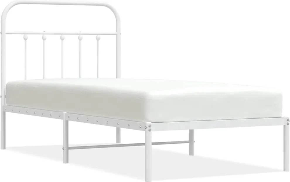 vidaXL Cadru de pat metalic cu tăblie, alb, 90x190 cm