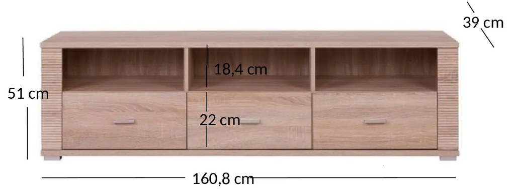 Masă TV/Dulap Gwenn 3S/160 (Stejar sonoma). 1052943