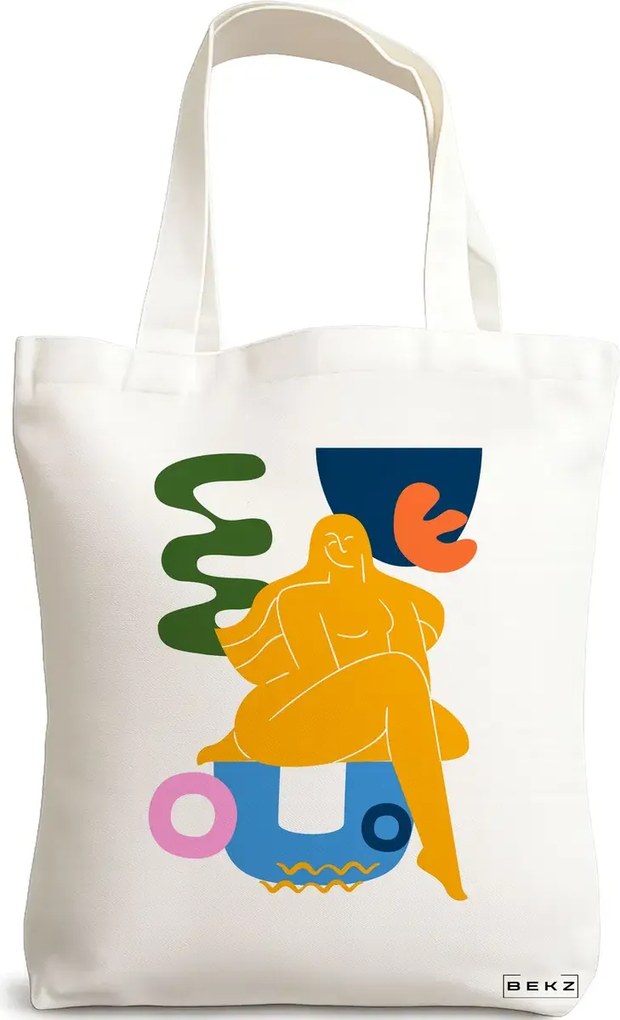 Sacosa de Panza pentru Cumparaturi, Geanta Tote, model Abstract Human Art, 38x34.5 cm, Alba, BEKZ®