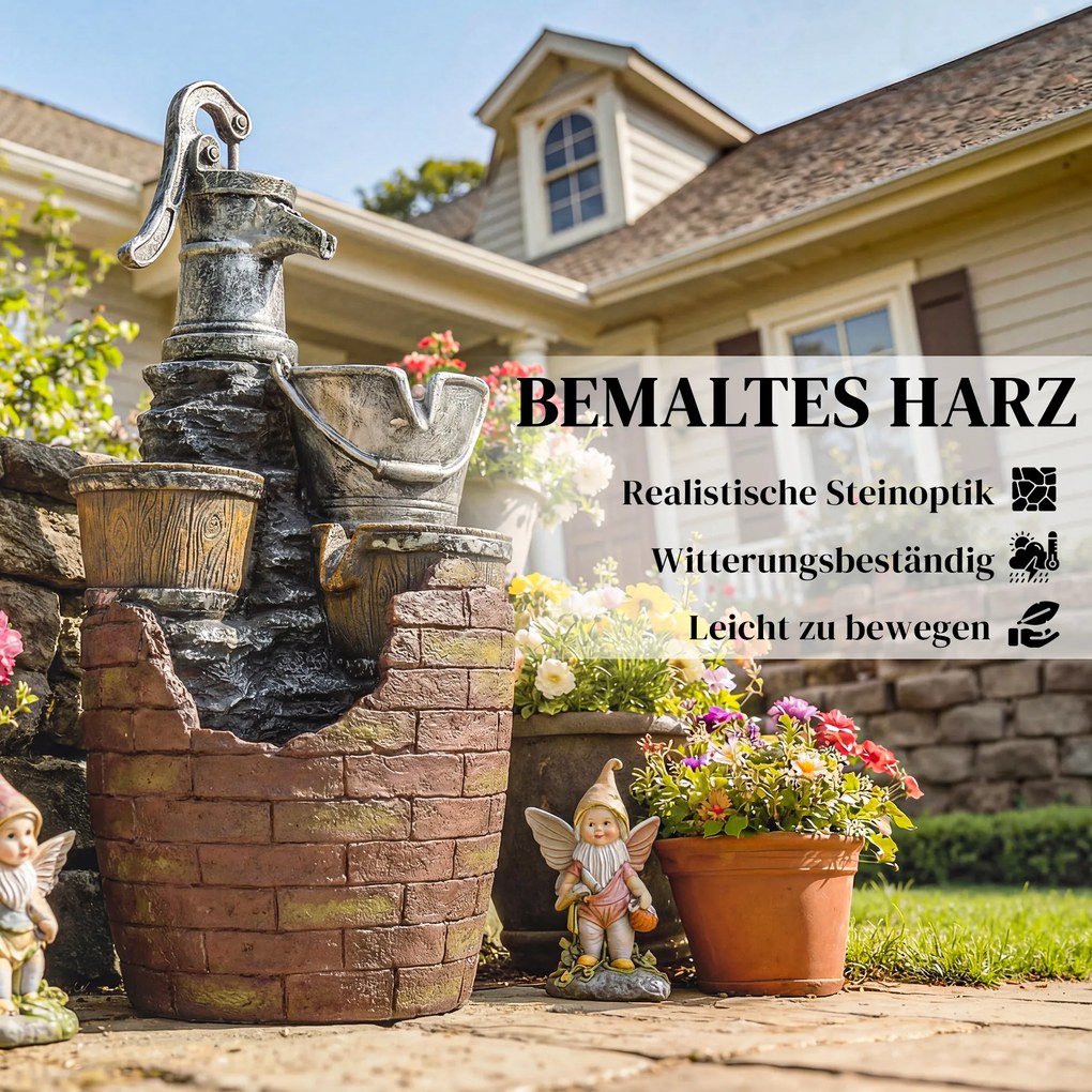 Outsunny Fântână 4 niveluri rustică, fântână de grădină cu iluminare LED, ghiveci pentru plante, pompă, reglabilă 34 x 31 x 76 cm | Aosom Romania