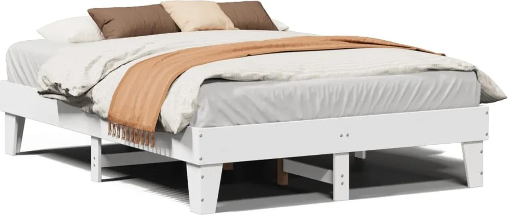 vidaXL Cadru de pat fără saltea, alb, 140x190 cm, lemn masiv de pin