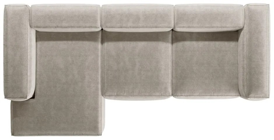 Colțar bej cu tapițerie din catifea reiată (cu colț pe partea stângă/cu șezlong) Bergamo – Cosmopolitan Design