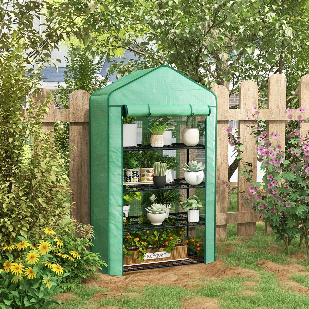 Outsunny Seră de Grădină Balcon cu Rafturi 4 Nivele 90L x 49l x 160H cm Oțel galvanizat folie Detasabila PE Densitate înaltă Verde | Aosom Romania