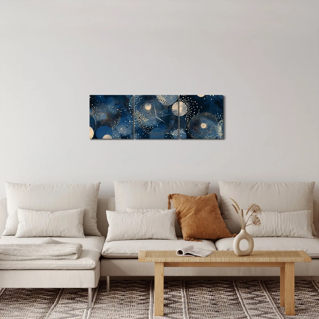 Tablou - Inele Albastru-Aurii (cu ceas) (90x30 cm)