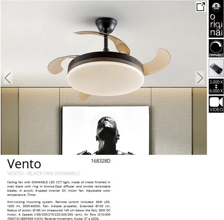 Lustra LED cu Ventilator si telecomanda, lame retractabile Vento negru/bronz