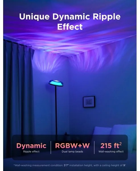 Govee UPLIGHTER MATTER lampă de podea LED dimabilă RGBICWW, 24W/230V, Wi-Fi