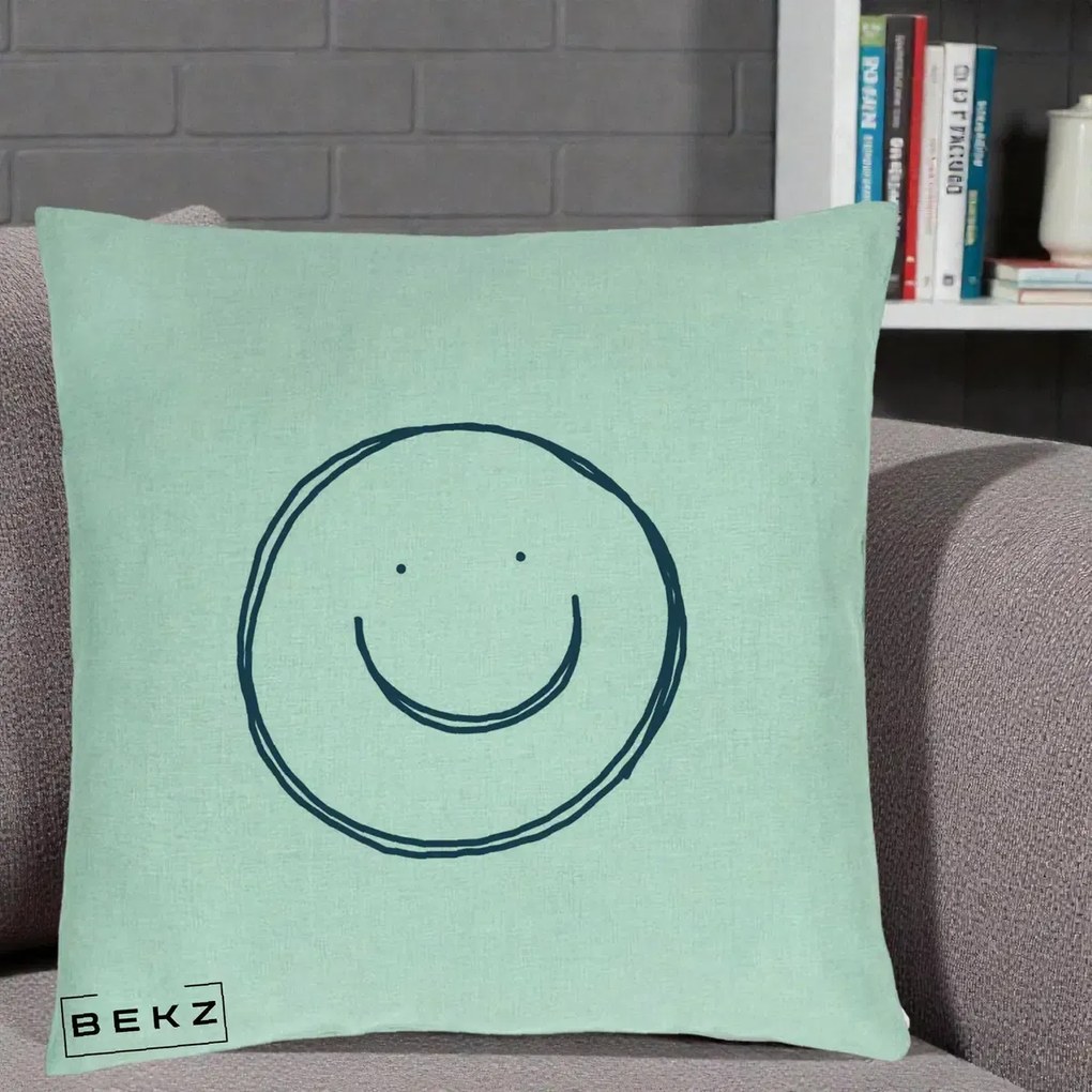 Perna Decorativa Smile Desen Minimalist, 40x40 cm, Verde Menta, Husa Detasabila, Perna Inclusa, BEKZ®