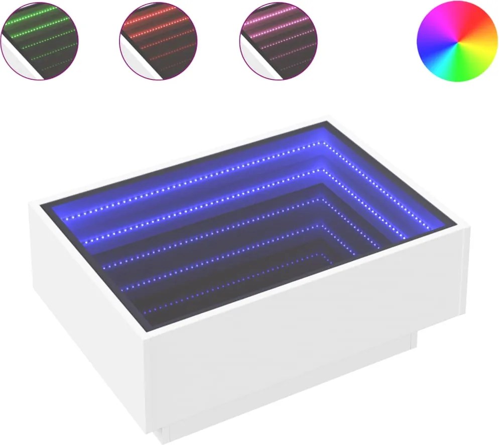 vidaXL Măsuță de cafea cu LED, alb, 70x50x30 cm, lemn prelucrat