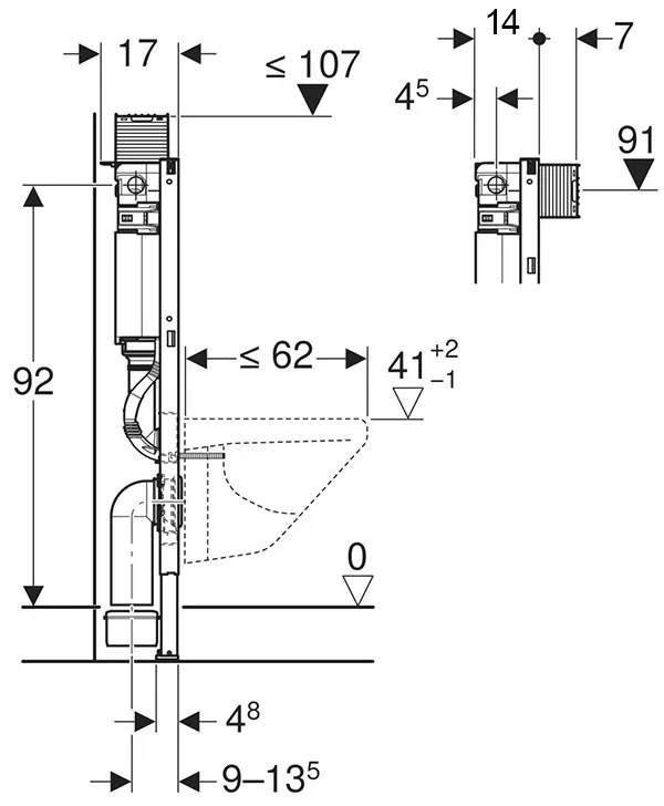 Rama de montaj, Geberit, Duofix, pentru vas WC suspendat, 98 cm, cu rezervor incastrat Omega 12 cm