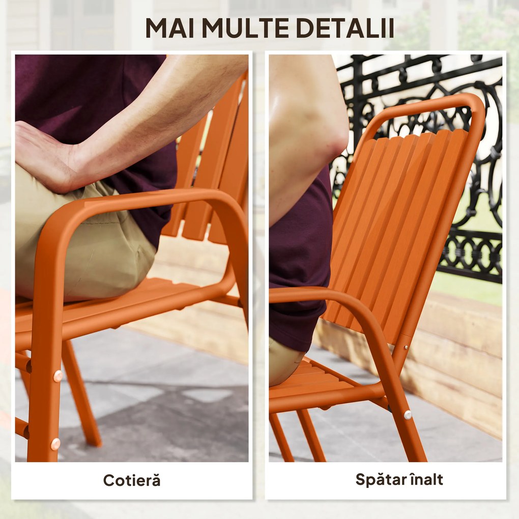 Outsunny Set de 4 Scaune de Grădină Stivuibile cu Spătar Înalt și Brațe, 56x66x91 cm, Maro Închis | Aosom Romania