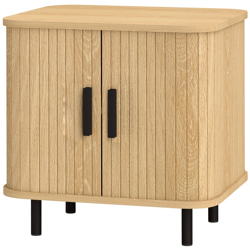 HOMCOM Noptieră, mobilier suplimentar, stil scandinav cu 2 uși glisante și picioare de oțel 48 x 40 x 48 cm, aspect lemn | Aosom Romania
