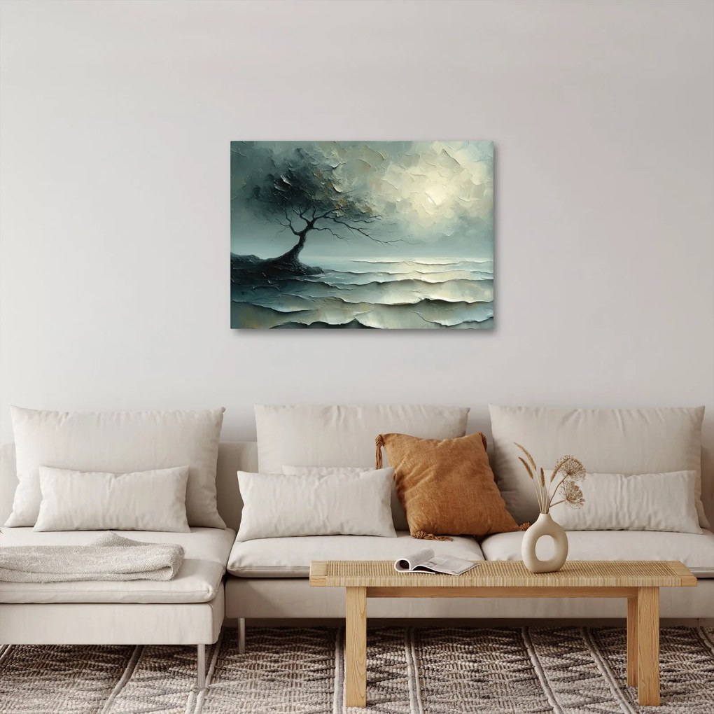 Tablou - pictură în ulei de un copac cu oceanul (70x50 cm)