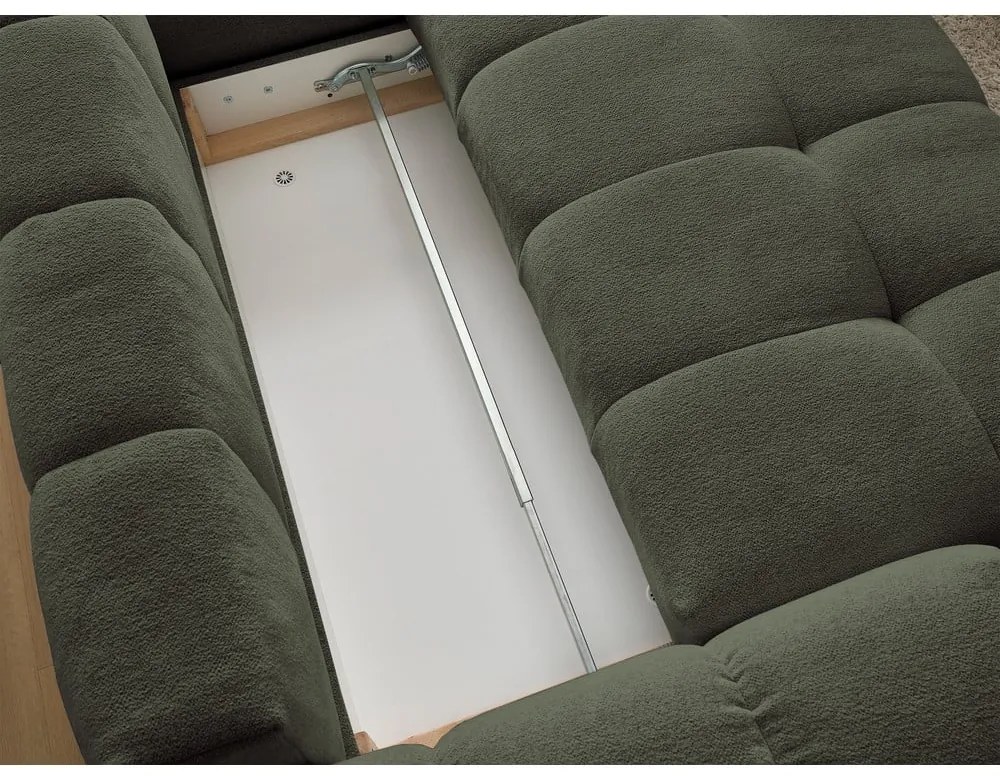 Colțar verde extensibil/cu spațiu de depozitare cu tapițerie din chenille (cu colț pe partea dreaptă/în formă de ”L”) Everest – Bobochic Paris