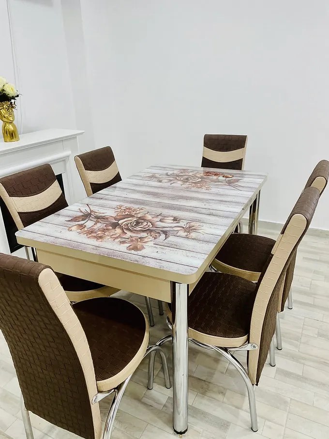 Set masa extensibila 130 / 170 x 80 cm cu 6 scaune, model 633