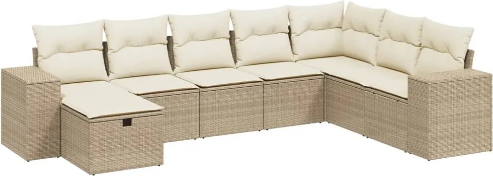 vidaXL Set canapele de grădină, 8 piese, cu perne, bej, poliratan