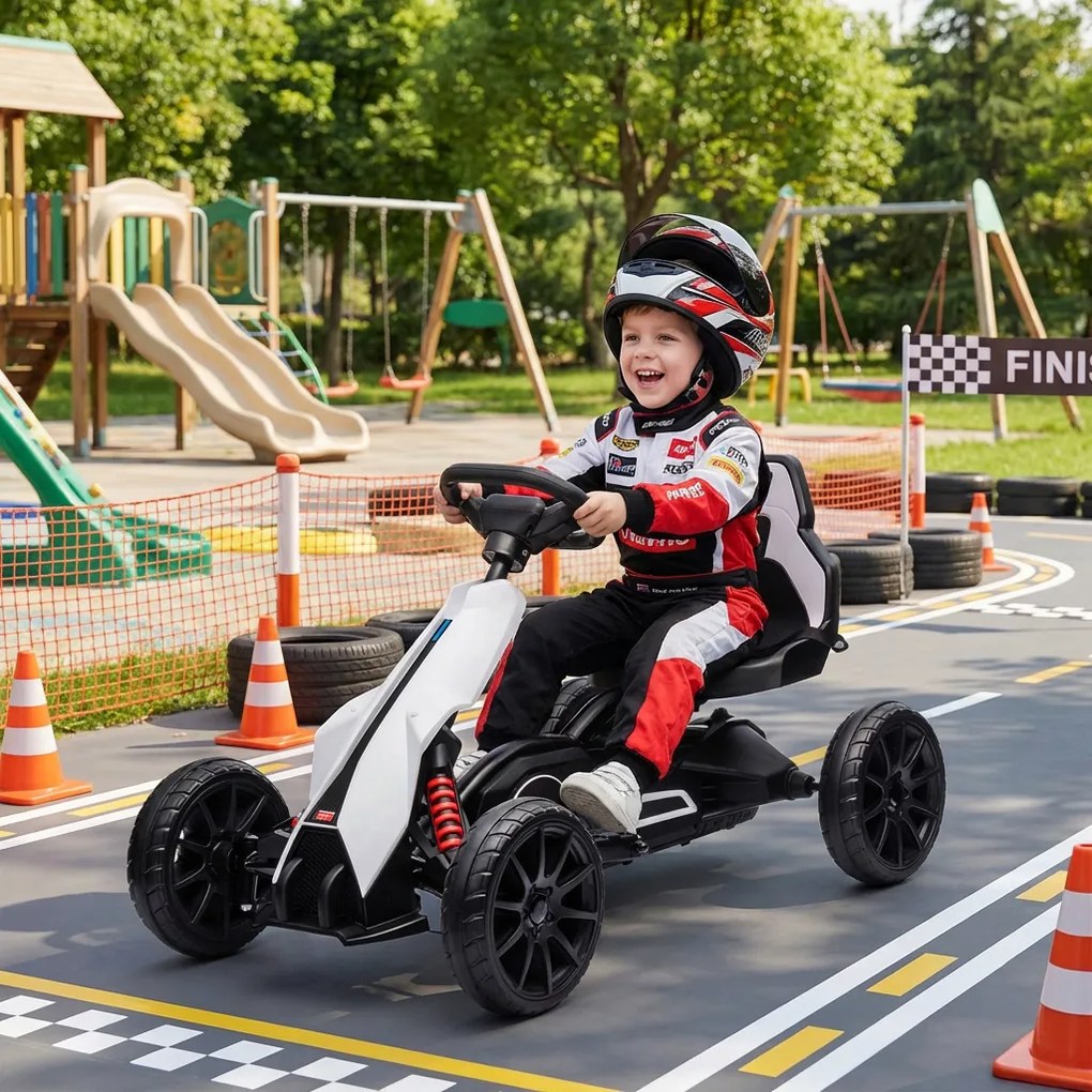 HOMCOM Go-Kart Electric Pentru Copii 3-8 Ani, 3-5 Km/h, Alb | Aosom Romania
