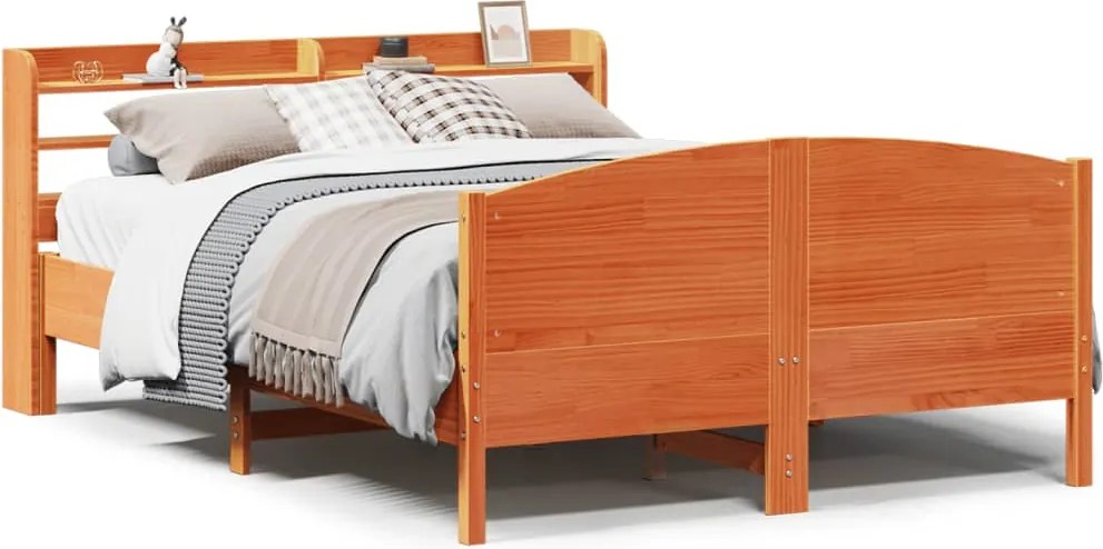 vidaXL Cadru pat fără saltea, maro ceruit, 135x190 cm, lemn masiv pin