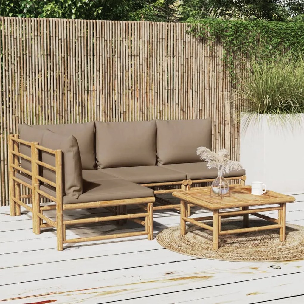 3155138 vidaXL Set mobilier de grădină cu perne gri taupe, 5 piese, bambus